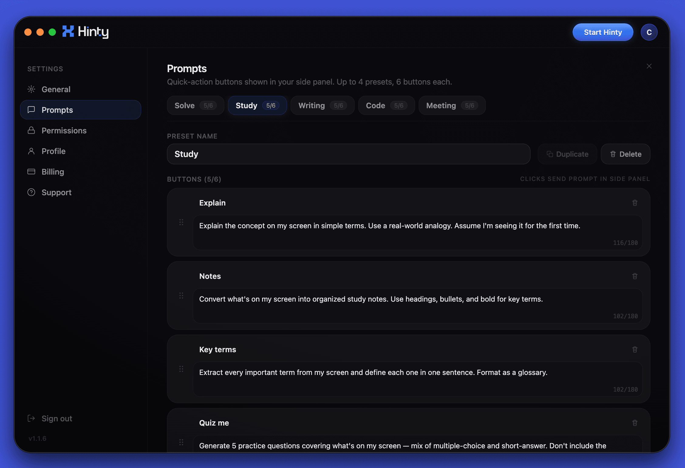 Shape your quick actions in Hinty